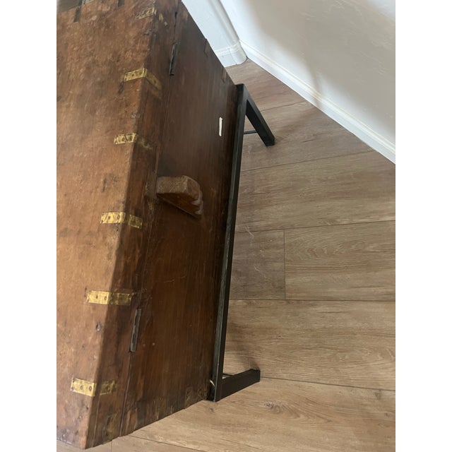 Antique Wooden Storage Chest on Metal Stand For Sale - Image 11 of 12