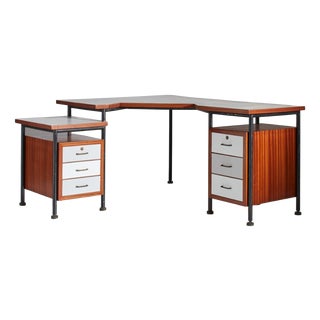 Corner Desk in Painted Metal, Wood, Formica, and Brass by Sergio Coradeschi, 1950s For Sale