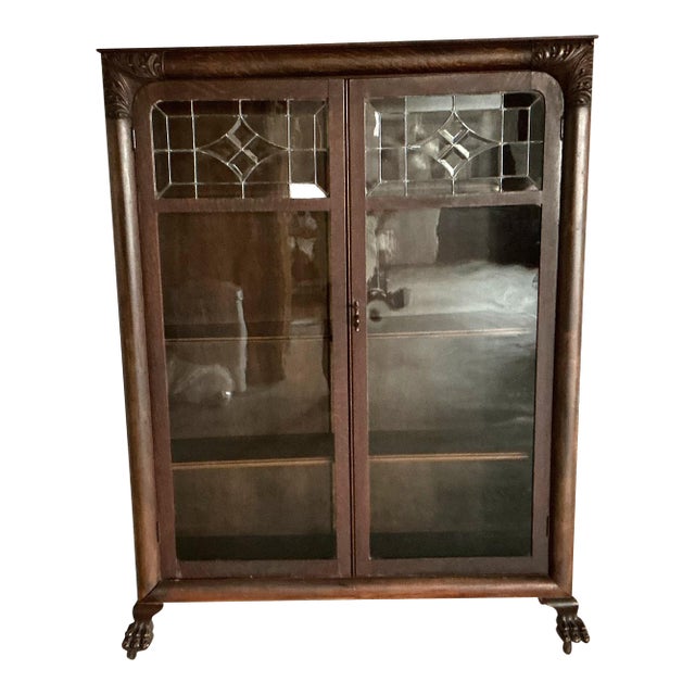 Vintage Victorian Bookcase With Leaded Glass Doors For Sale