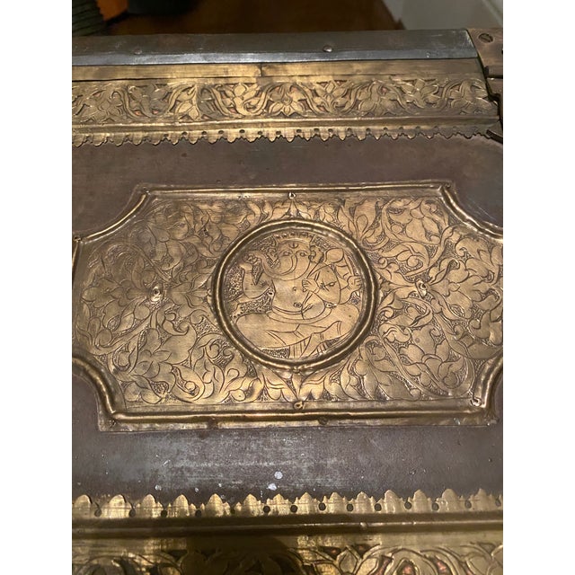 Brass Antique Anglo Indian Brass Engraved Chest For Sale - Image 8 of 13