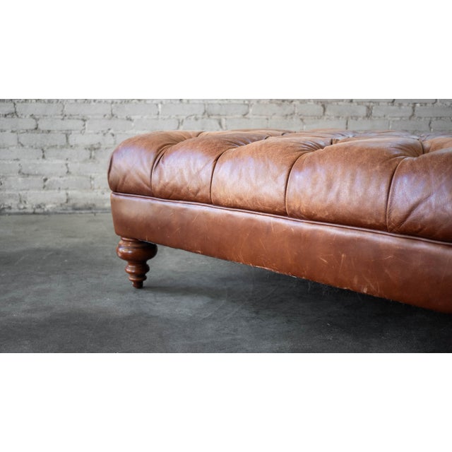 Thomasville Vintage Thomasville Tufted Distressed Leather Chesterfield Cocktail Ottoman For Sale - Image 4 of 14