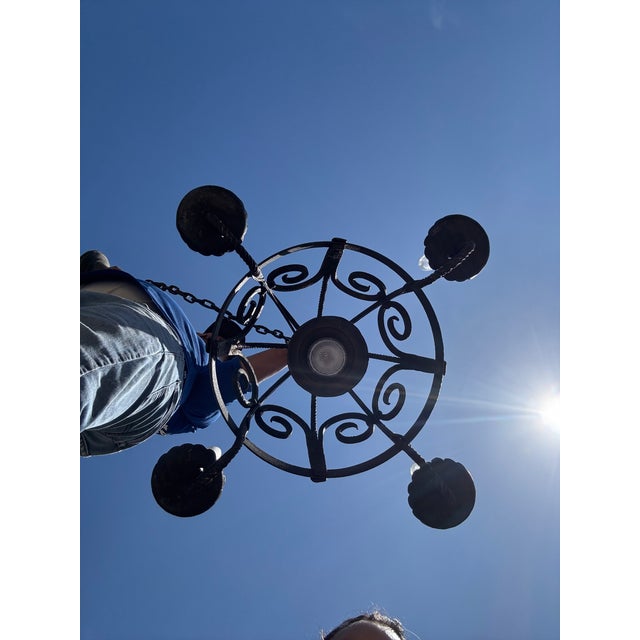 1920s 1920s Spanish Wrought Iron Pendant Light For Sale - Image 5 of 12