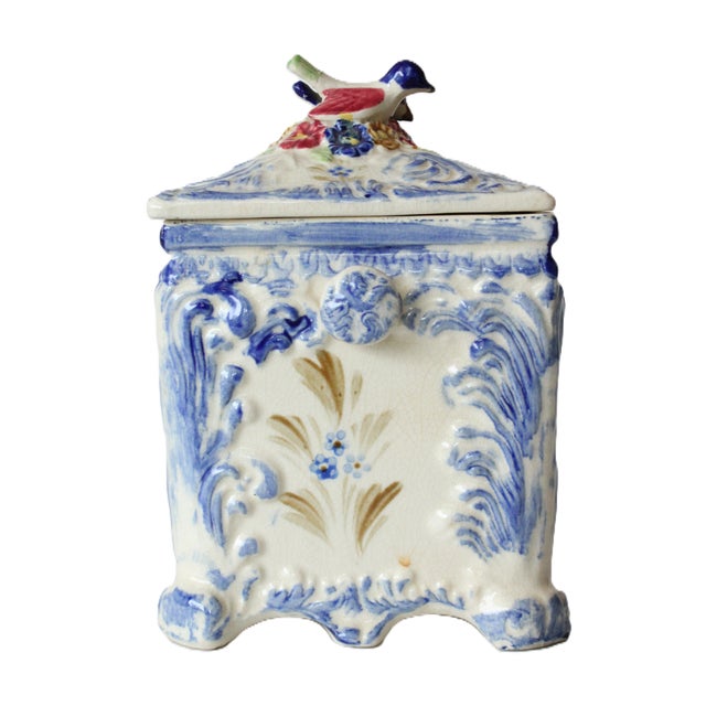 Exceptional Italian style lidded box featuring hand-painted floral motifs with Love bird's. Made in Japan.