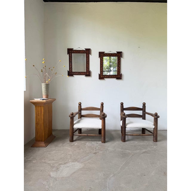 Brutalist Tramp Art Style Wooden Mirrors, 1950s, Set of 2 For Sale - Image 3 of 18