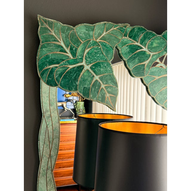 1980s Tessellated Green Stone Monstera Leaf Wall Mirror For Sale - Image 11 of 12