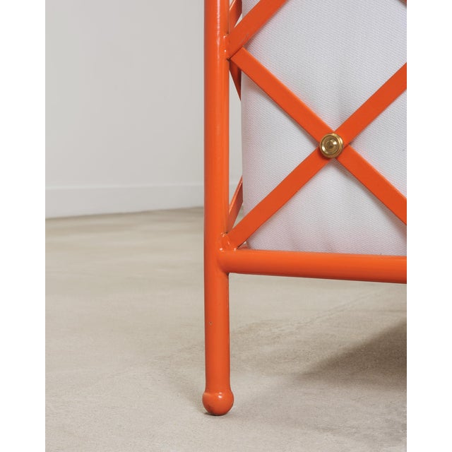 Pair of French Maison Jean Orange Iron Lattice Lounge Chairs For Sale - Image 15 of 18