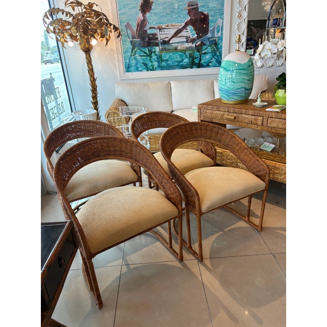 Vintage 5 Pc. Rattan Wicker Dining or Game Table & Barrel Chairs Set For Sale - Image 9 of 12