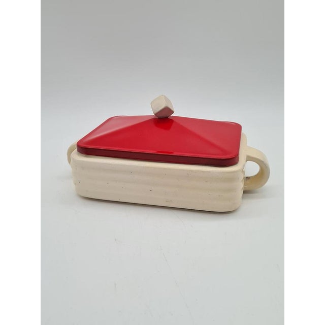 Ceramic Butter Dish with a Red Metal Lid, 1950s For Sale - Image 11 of 12