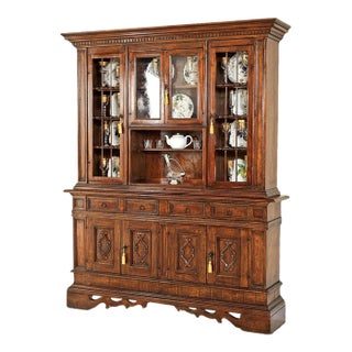 Italian Antique Walnut China Cabinet & Buffet For Sale