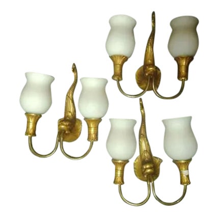 C. 1920 Antique Maison Bagues Style French Art Deco Gilt Bronze Sea Creature/ Dolphin Wall Sconces - Set of 3 For Sale