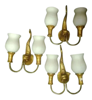 C. 1920 Antique Maison Bagues Style French Art Deco Gilt Bronze Sea Creature/ Dolphin Wall Sconces - Set of 3