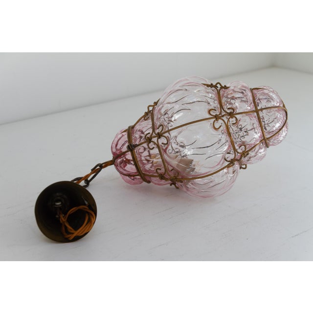 Italian Caged Pink Murano Glass Pendant from Seguso, 1950s For Sale - Image 14 of 17