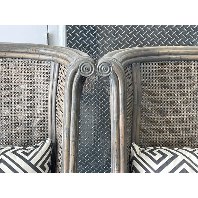 Lane Venture Cane Wingback Chairs – Pair of Coastal Rattan Accent Chairs For Sale - Image 10 of 12