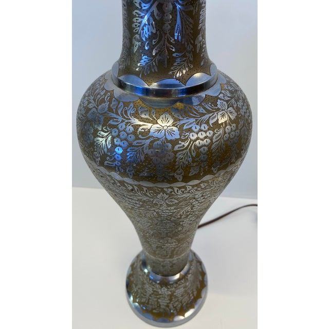 Mid 20th Century Pair of Moorish Etched Metal Table Lamps With Floral Arabesque Motifs For Sale - Image 5 of 8