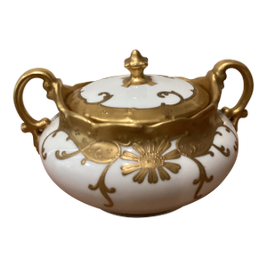 Antique Porcelain Gold Echet Large Sugar or Serving Bowl by Weimar Germany (1848 - 1933) Stamped