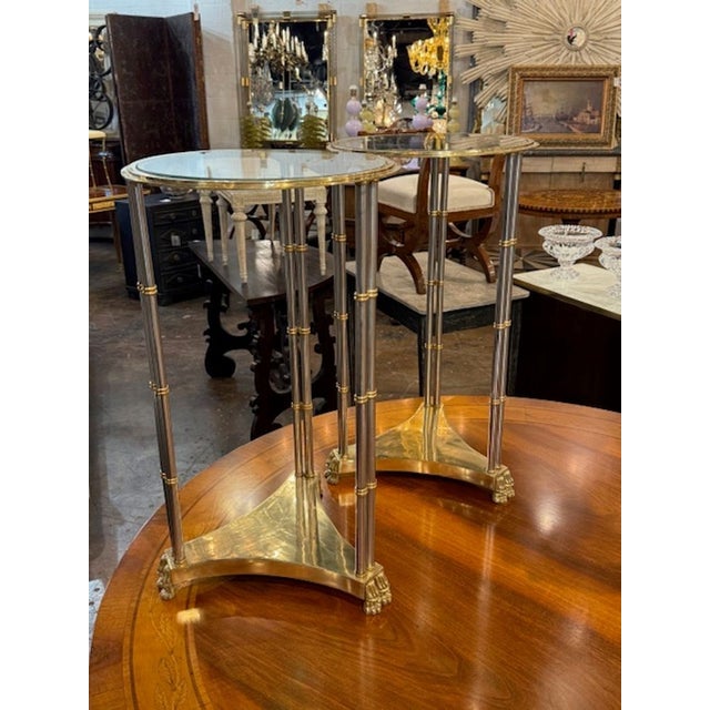 Pair of Jansen Manner Steel and Brass Side Tables For Sale - Image 4 of 7