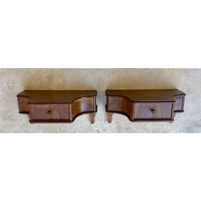 French Provincial French Wall Bedside Tables in Walnut, 1920s, Set of 2 For Sale - Image 3 of 18