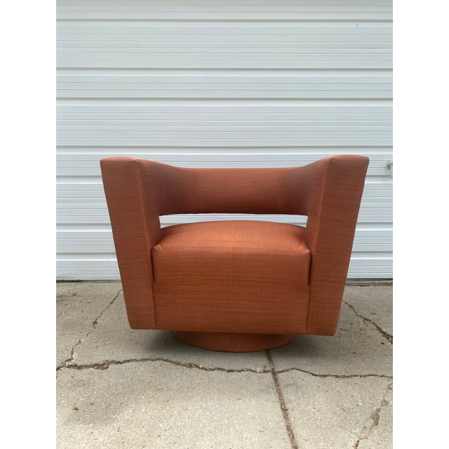 Contemporary Orange Keyhole Swivel Club Chair Chairish