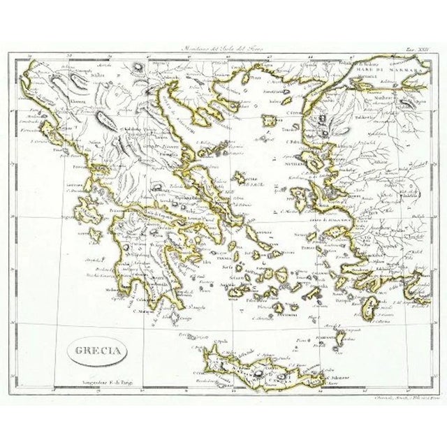 Map of Greece - Etching on Paper 19th Century 19th Century For Sale