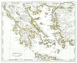 Map of Greece - Etching on Paper 19th Century 19th Century