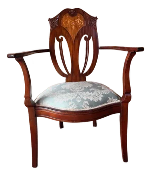 Antique Art Nouveau Marquetry Mixed Wood Oak Open Armchair
