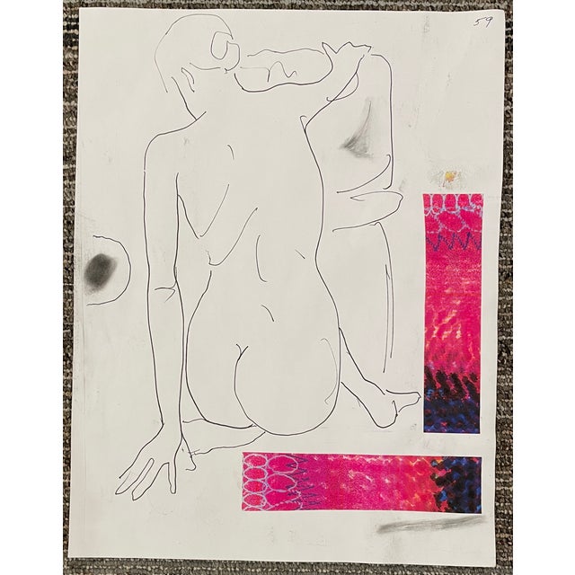 Double sided female nude collage, signed on one side with the artist's cypher, from the estate of Chicago artist James...