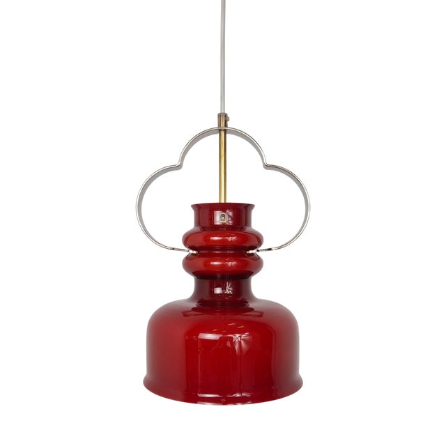 Red Glass Pendant Lamp from Flygsfors, Sweden, 1960s For Sale