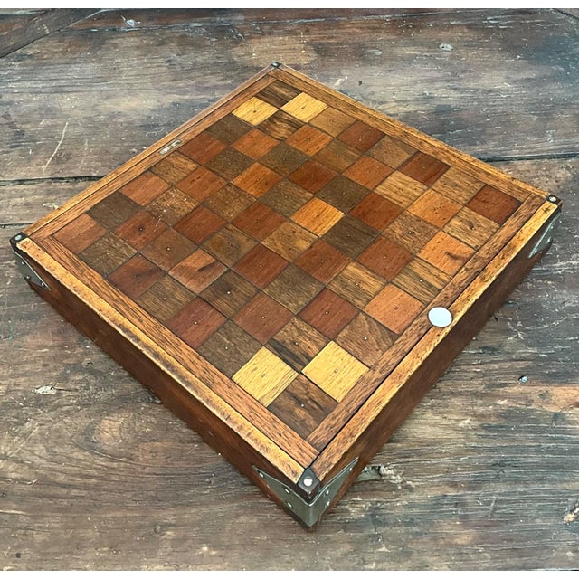 Vintage Wooden Chessboard With Metal Accents For Sale - Image 18 of 18