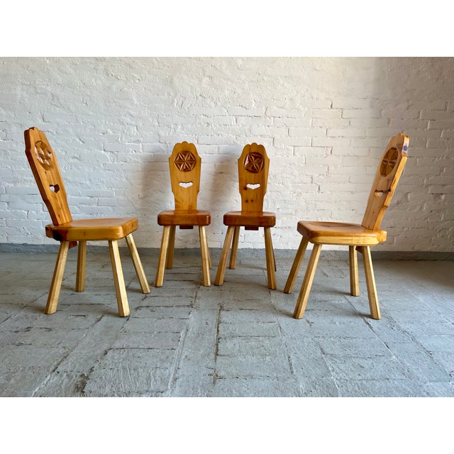 Rustic Wooden Chairs, Italy, Set of 4, in Flawless conditions. Designed 1970 to 1979 This piece has an attribution mark, I...