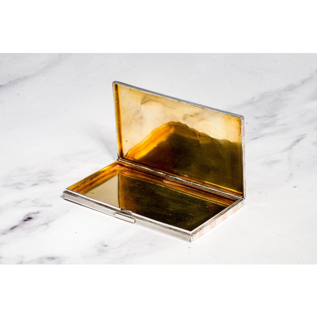 Exceptional Art Deco Engine Turned Antique 14k Gold Stripe Sterling Silver Cigarette Card Case For Sale In New York - Image 6 of 14