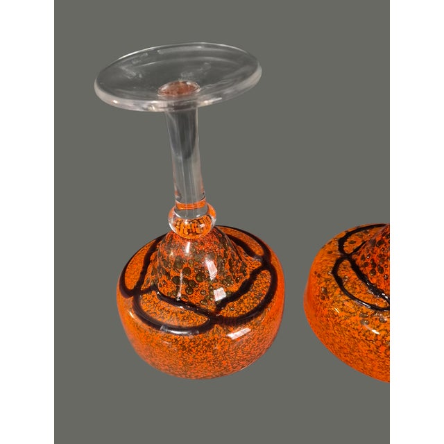 Late 20th Century Late 20th Century Pair of Hand Blown Art Glass Orange Margarita Glasses For Sale - Image 5 of 8
