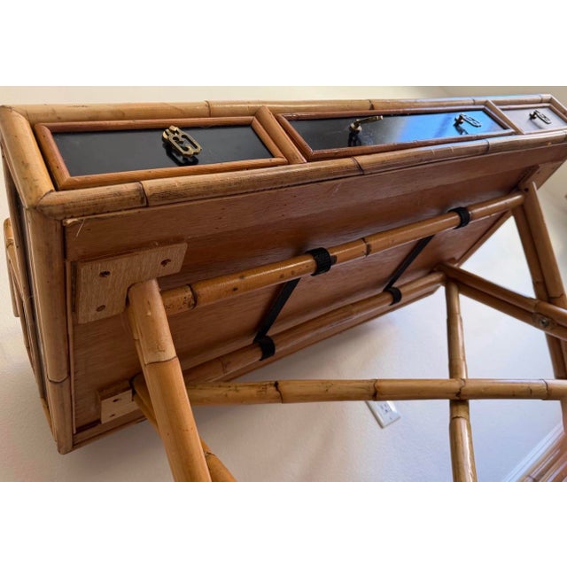 1960s Campaign Faux Bamboo & Black Lacquer Writing Desk, Attributed to E. Murio For Sale - Image 11 of 12