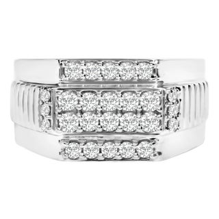 Men's .925 Sterling Silver 1.00 Cttw Diamond Multi Row Band Ring - Size 11 For Sale