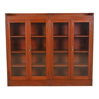 Antique Arts and Crafts Solid Mahogany Double Bookcase, Circa 1920s For Sale
