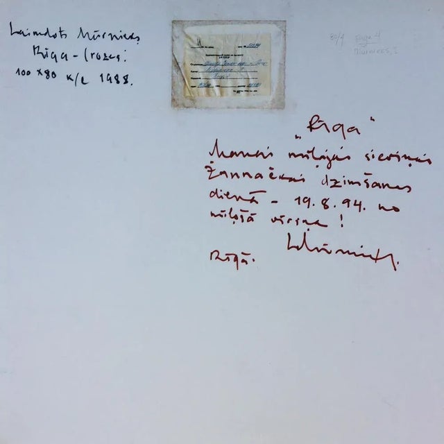 City - roses 1988. Oil on cardboard 100x80 cm the composition features a vibrant arrangement of roses positioned on a...