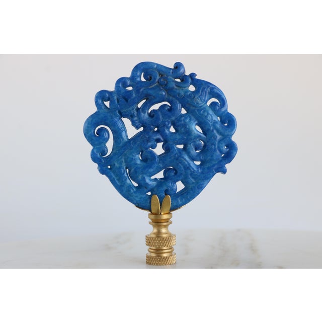 Chinoiserie Chinese Carved Stone Lamp Finial on Brass Hardware For Sale - Image 3 of 4