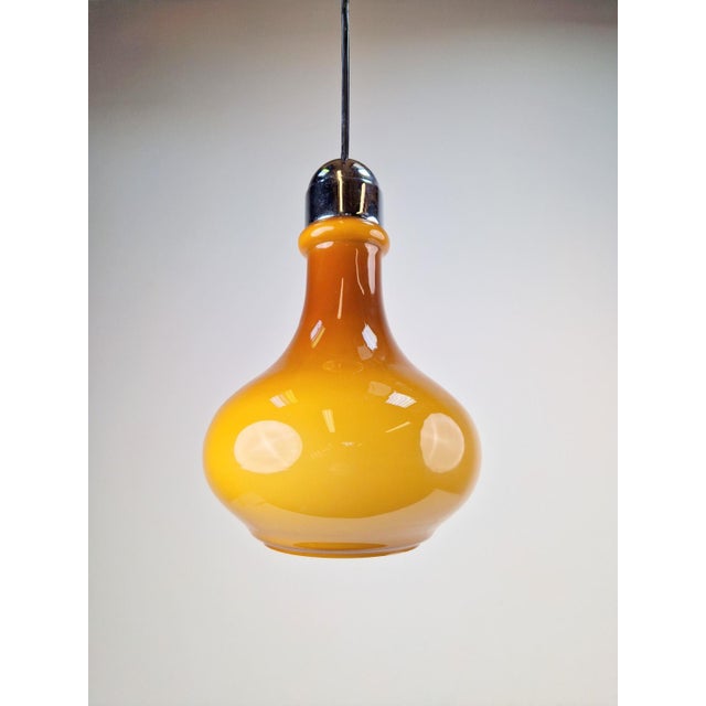 Metal Vintage Scandinavian Drop Pendant Lamp in Brown Opal Glass and Chrome from Peill & Putzler, 1960s For Sale - Image 7 of 12