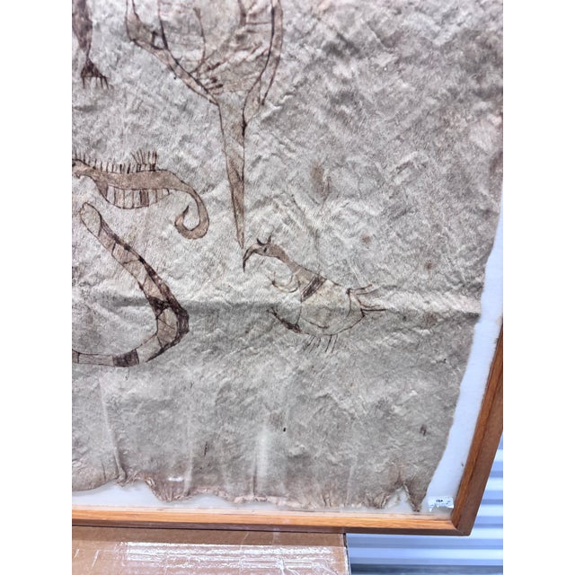 Vintage Indigenous Amazonian Bark Fiber Painting, Traditionally Crafted From Beaten Tree Bark with Natural Pigment Drawings of Local Fauna For Sale - Image 11 of 12