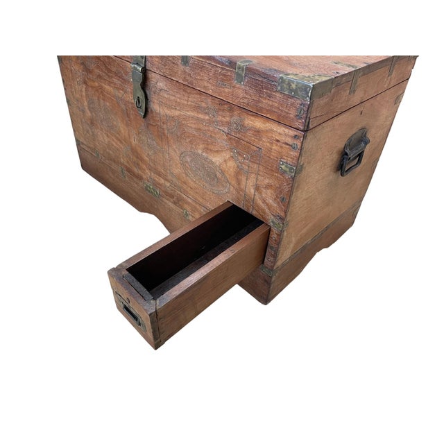 Antique Victorian Travelling Cleric's Teak Trunk For Sale - Image 10 of 10