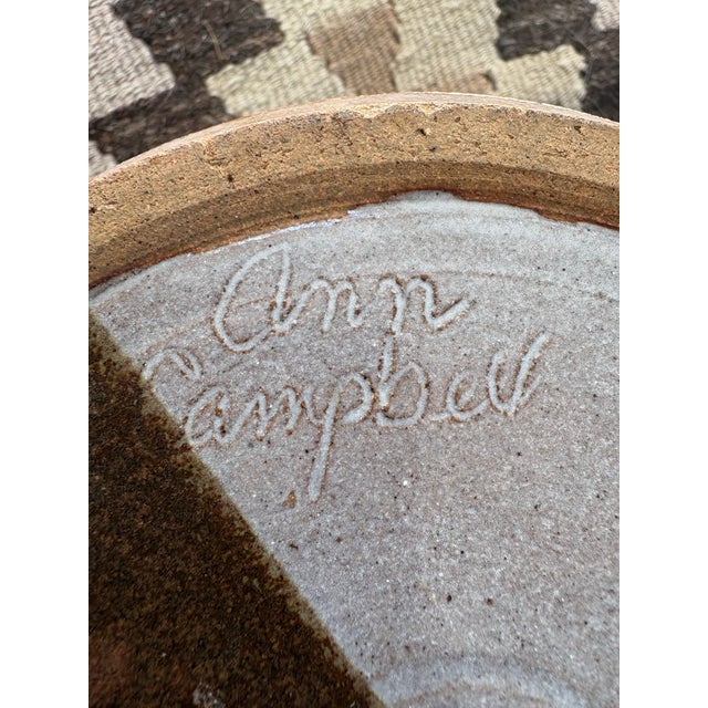 Handmade large studio pottery serving bowl signed by ceramic artist Ann Campbell, measuring approximately 7.5-8 inches in...