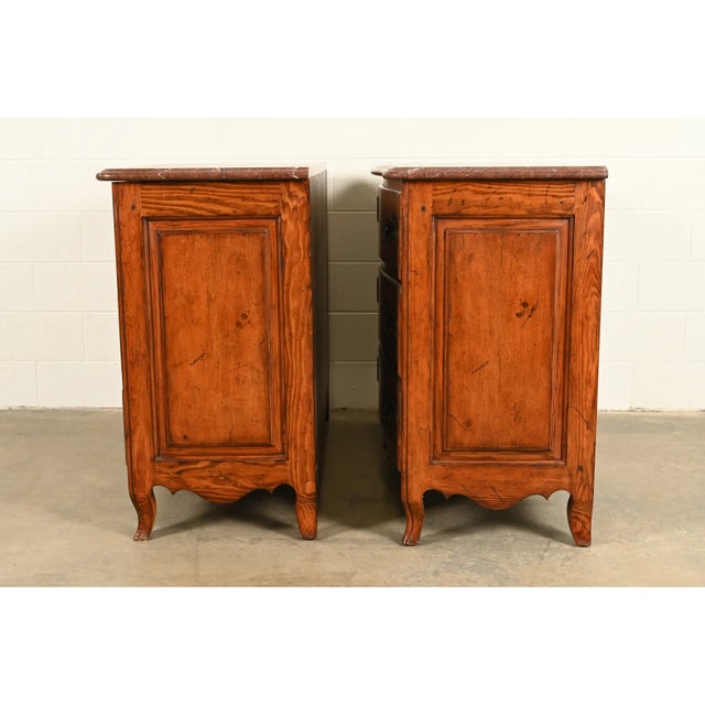 Ralph Lauren French Provincial Louis XV Carved Walnut Marble Top Commodes or Chests of Drawers, Pair For Sale - Image 14 of 16