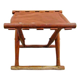 Vintage Danish Modern "Guldhøj" Teak Cognac Leather Folding Stool Poul Hundevad For Sale