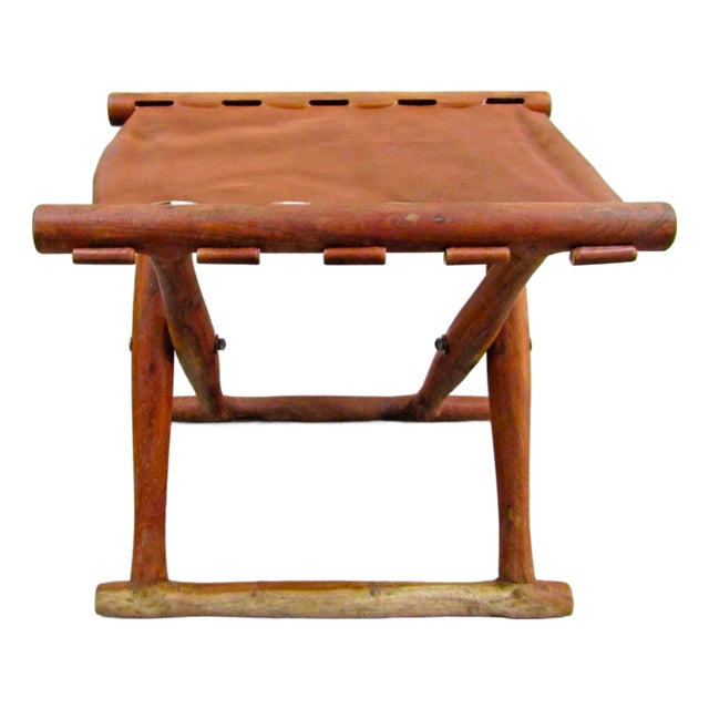 Vintage Danish Modern "Guldhøj" Teak Cognac Leather Folding Stool Poul Hundevad For Sale
