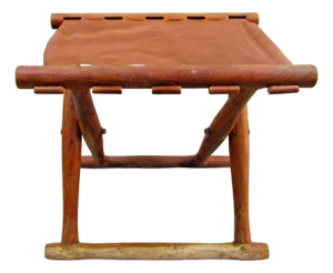 Vintage Danish Modern "Guldhøj" Teak Cognac Leather Folding Stool Poul Hundevad
