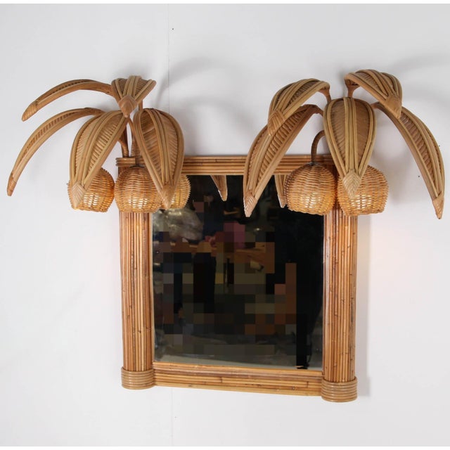 Wood Illuminated Rattan Mirror For Sale - Image 7 of 18