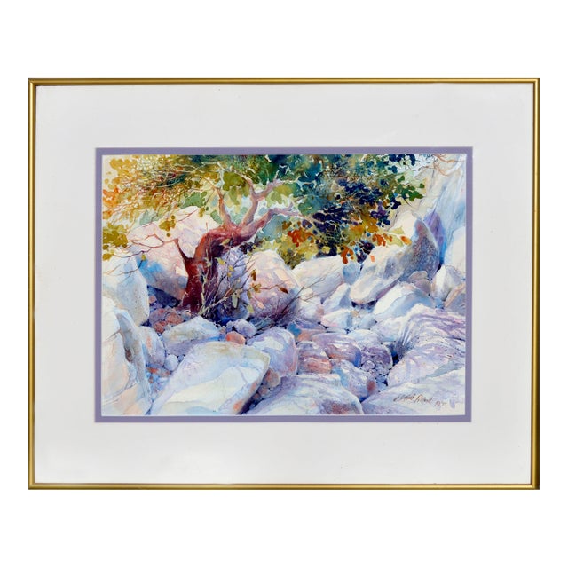 Julie Gilbert Pollard Rocky Landscape Impressionist Watercolor 1980s For Sale