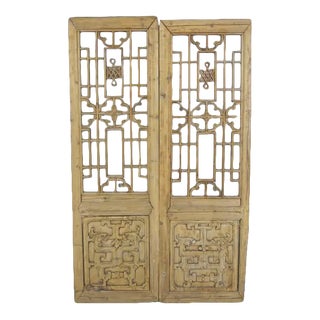 Antique 1900s Chinese Wood Screen Panels - a Pair For Sale