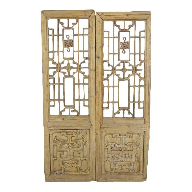 Antique 1900s Chinese Wood Screen Panels - a Pair For Sale