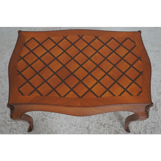 French French Vintage Parquetry Mahogany Rectangular End Table For Sale - Image 3 of 13