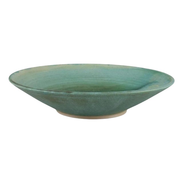 Large Stoneware Bowl with Eggshell Glaze in Green and Blue Tones from Trosa Kvarn For Sale